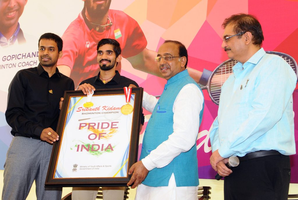 Indian badminton player Kidambi Srikanth with coach Pullela Gopichand