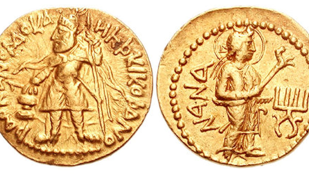 Gold coin of Kanishka I with the deity Nana
