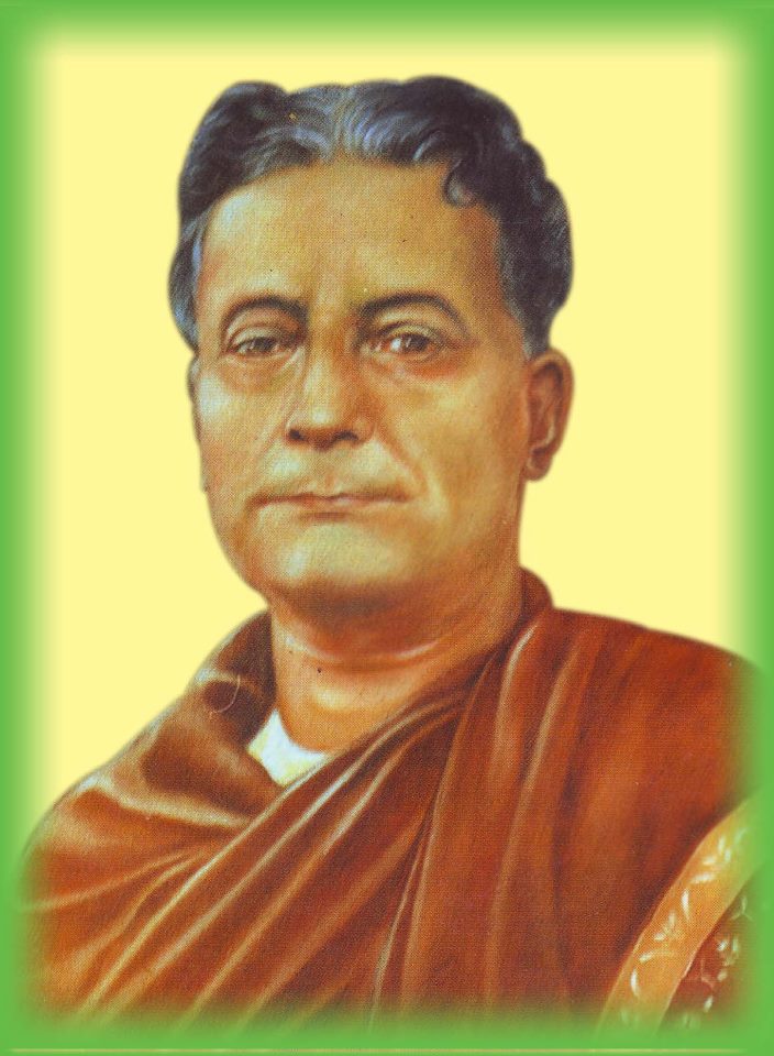 A painted portrait of Lakshminath Bezbaroa with a shawl over his shoulder