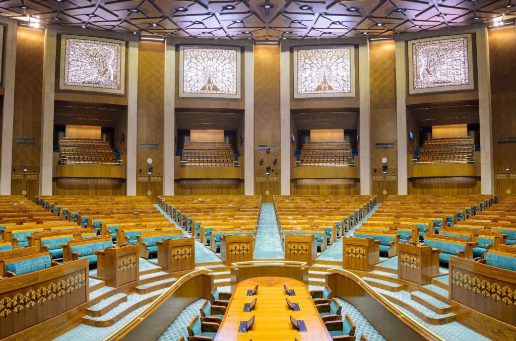 An inside view of the Lok Sabha chamber in the new Parliament building