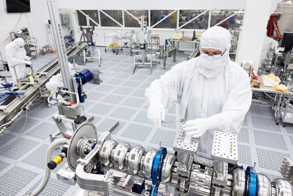 Workers in a semiconductor clean room