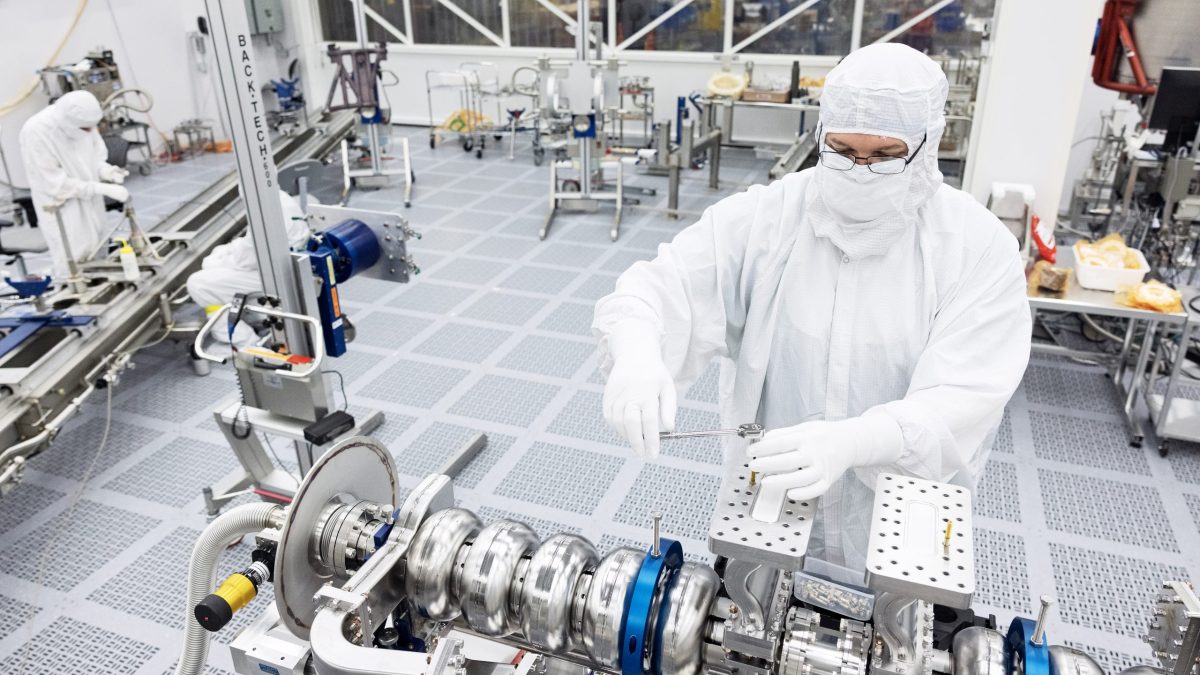 Workers in a semiconductor clean room