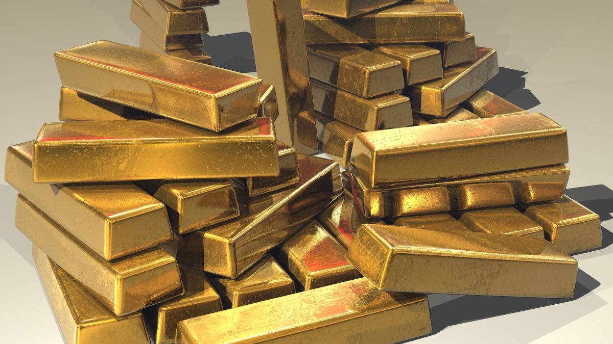 A stack of gold bullion bars