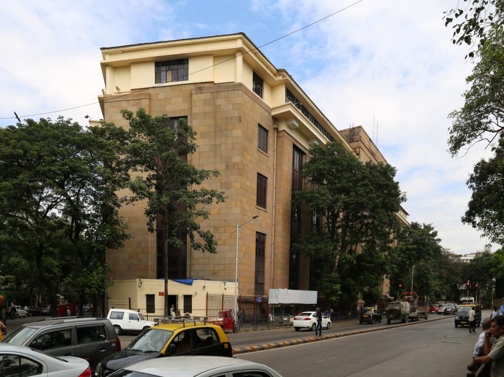 The Reserve Bank of India building in Mumbai seen from the street
