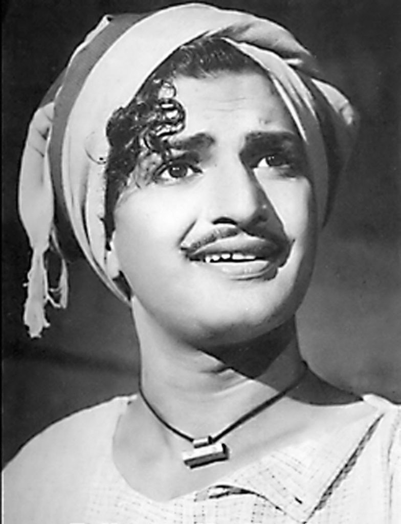 A black-and-white film still of a young N. T. Rama Rao