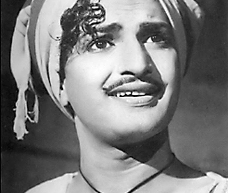 A black-and-white film still of a young N. T. Rama Rao