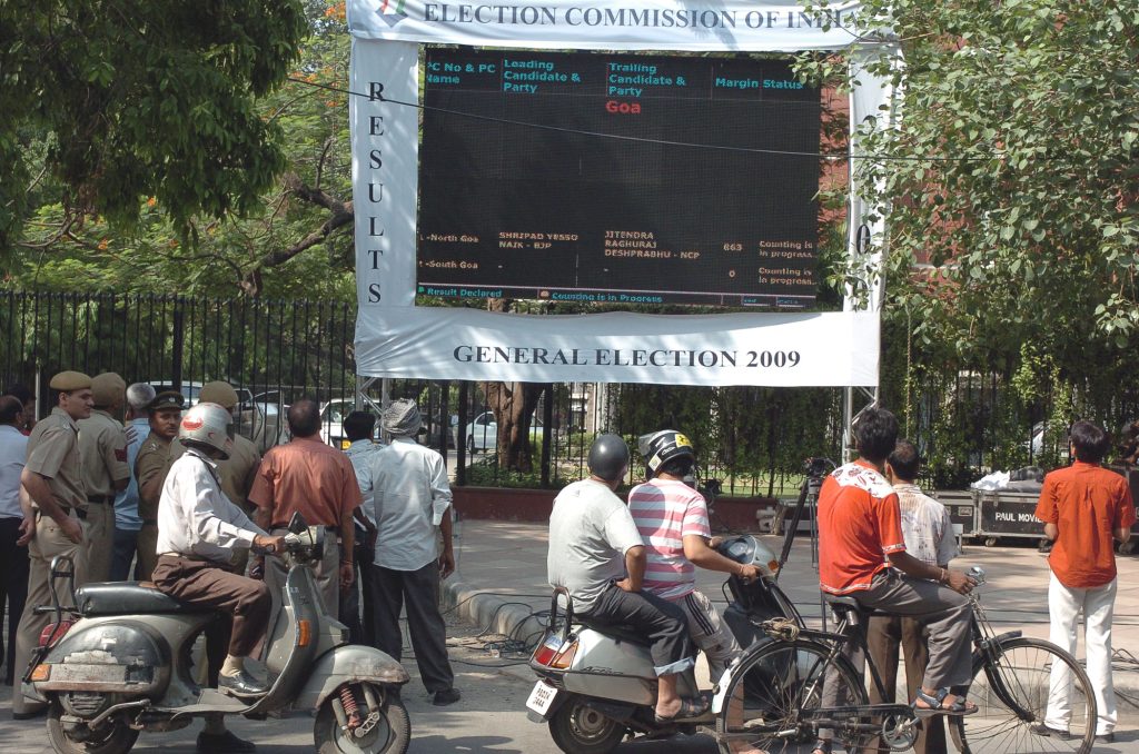 The electronic display board at the Election Commission of India office