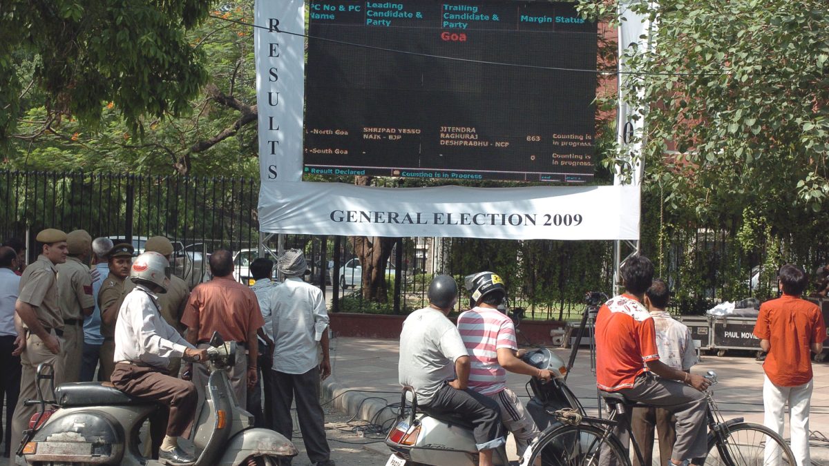 The electronic display board at the Election Commission of India office