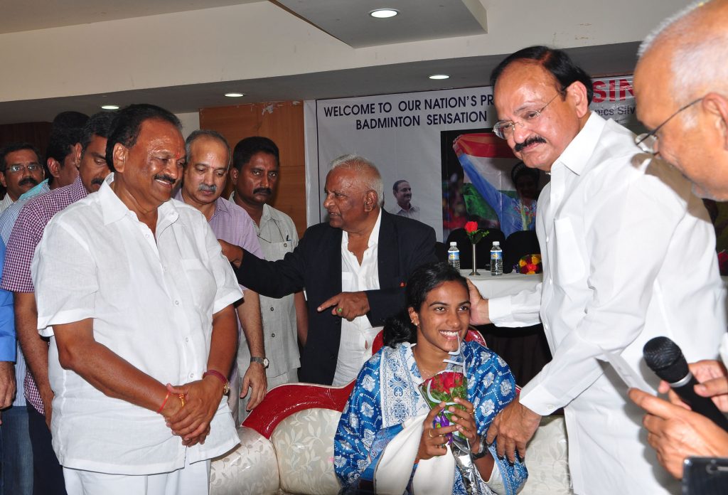Badminton player P. V. Sindhu at a felicitation function