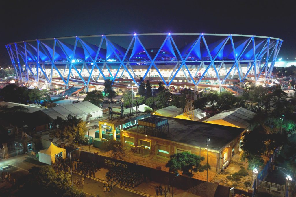 The Jawaharlal Nehru Stadium in Delhi during the 2010 Commonwealth Games opening ceremony