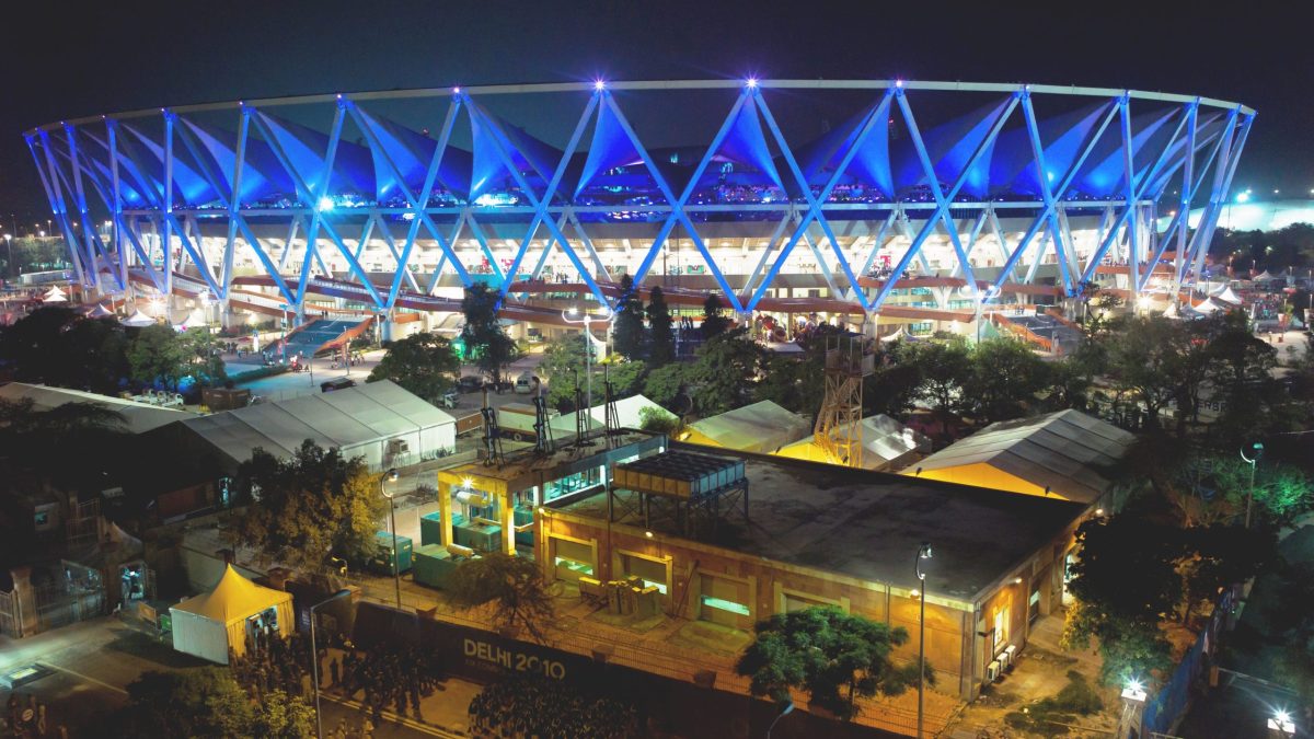The Jawaharlal Nehru Stadium in Delhi during the 2010 Commonwealth Games opening ceremony