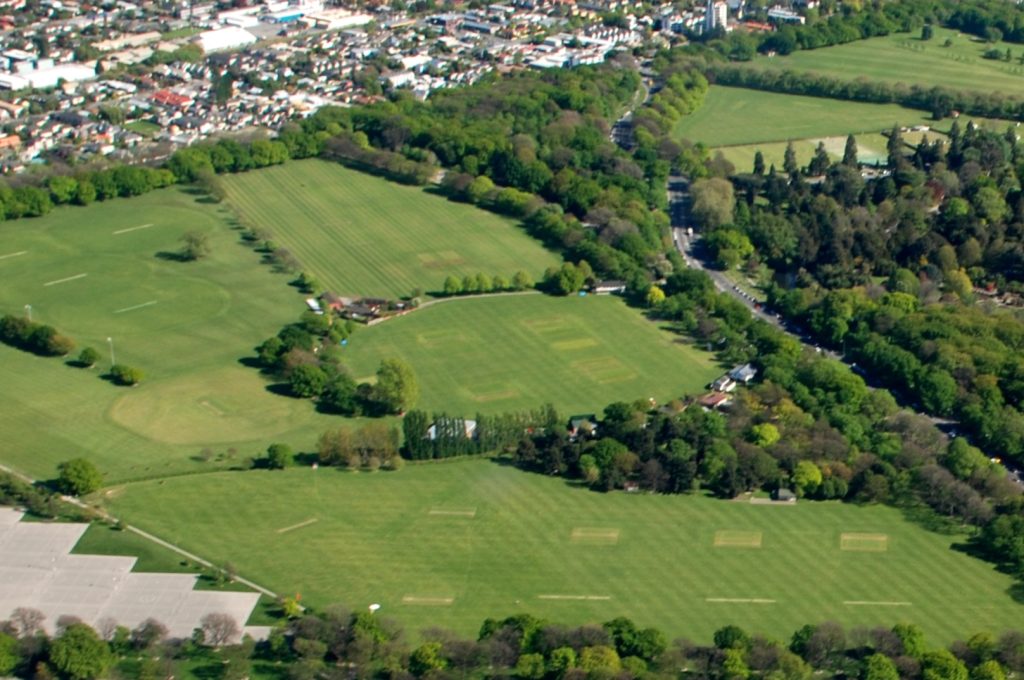 An aerial view of Hagley Oval in Christchurch