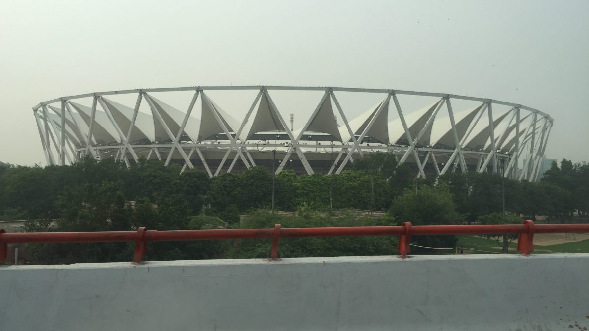 The outside of the Jawaharlal Nehru Stadium in Delhi