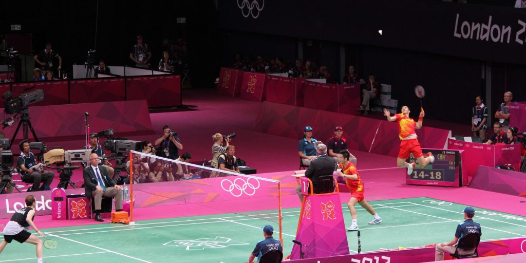 A badminton men's doubles final