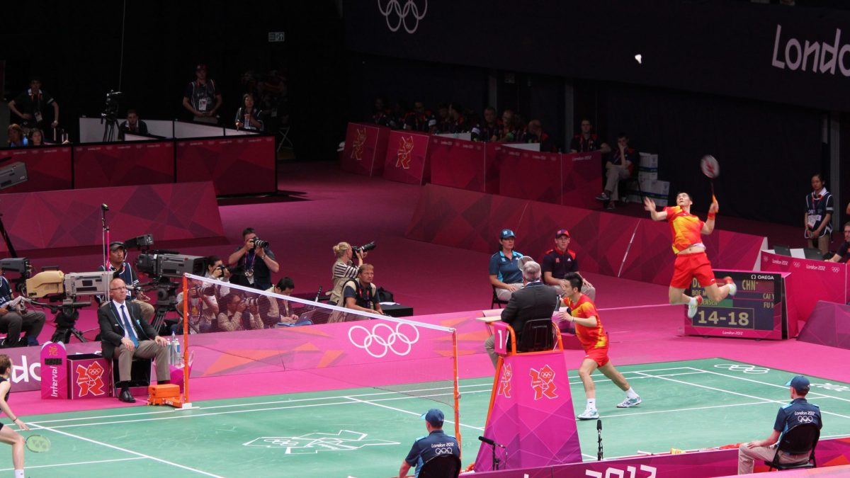 A badminton men's doubles final