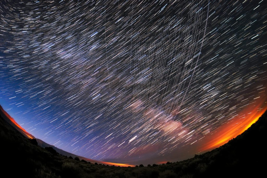 Starlink satellites seen overhead