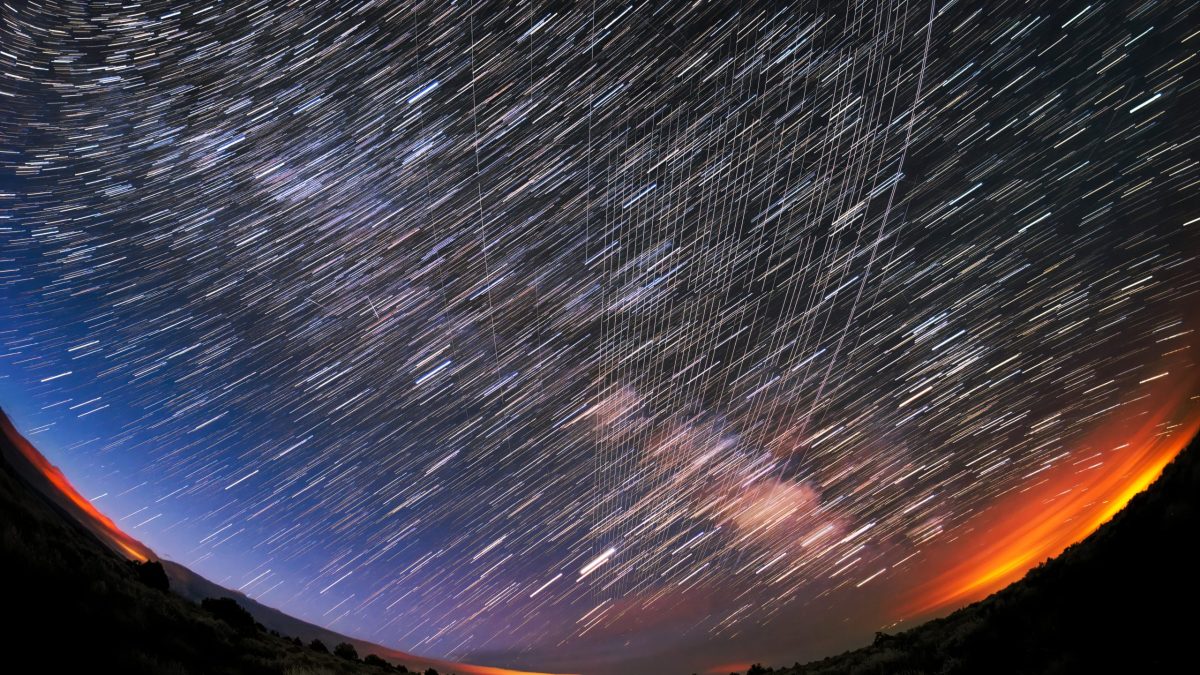 Starlink satellites seen overhead