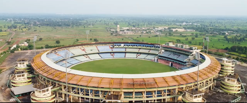 A drone view of the Shaheed Veer Narayan Singh International Cricket Stadium