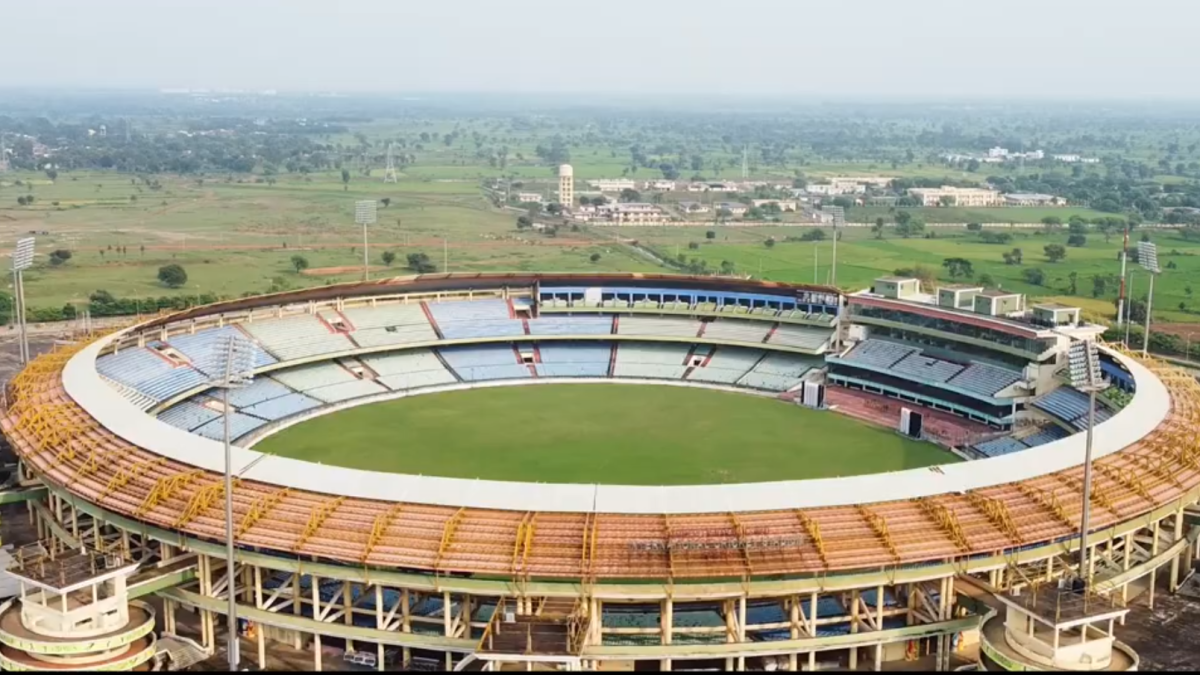 A drone view of the Shaheed Veer Narayan Singh International Cricket Stadium