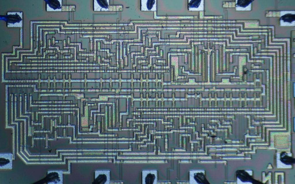 A close view of an integrated circuit chip