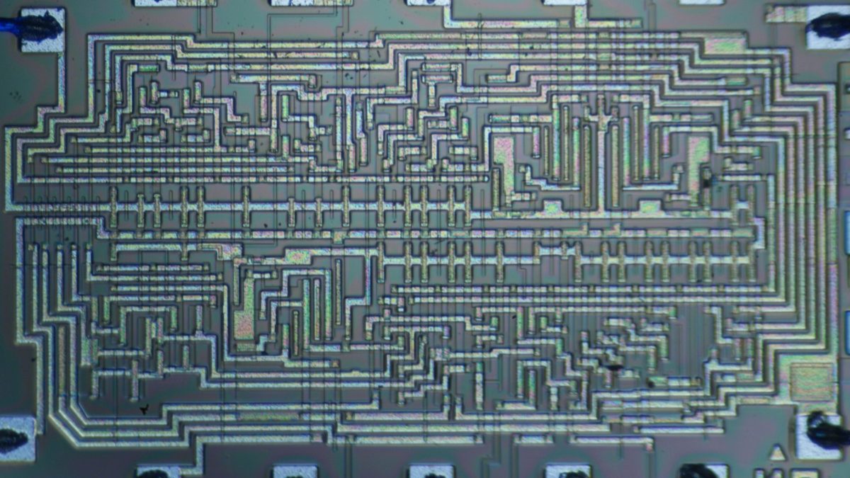 A close view of an integrated circuit chip