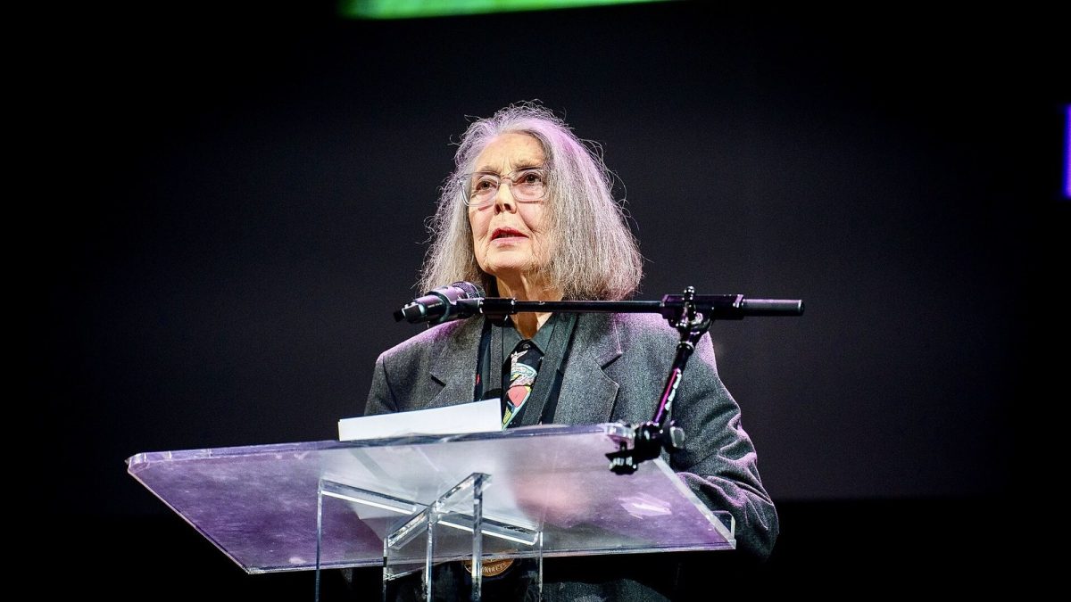 Anne Carson at a reading in 2024