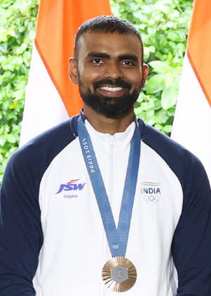 P. R. Sreejesh wearing his Olympic bronze medal