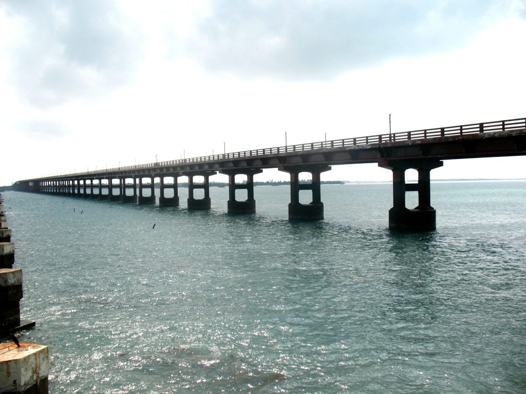 The Pamban Bridge connecting Rameswaram with the mainland