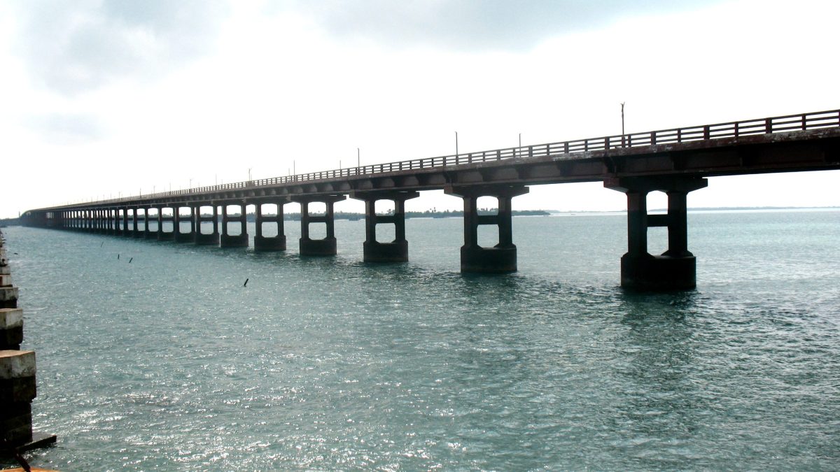 The Pamban Bridge connecting Rameswaram with the mainland
