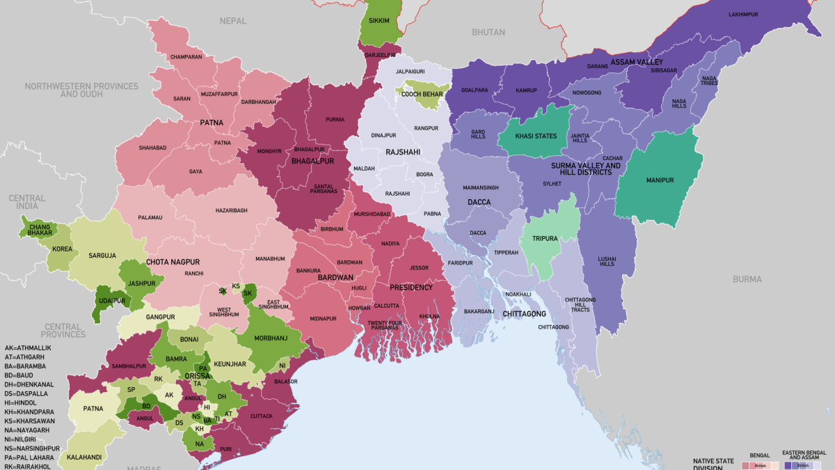 Map of Bengal showing the 1905 partition