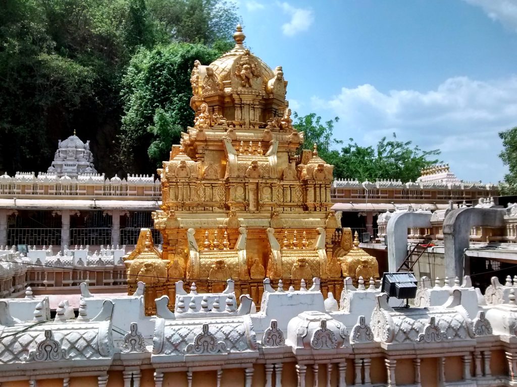 The gopuram of the Kanaka Durga temple in Vijayawada