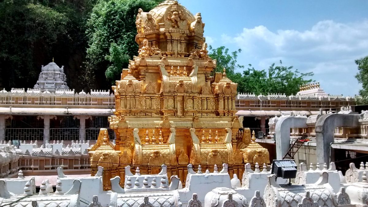 The gopuram of the Kanaka Durga temple in Vijayawada