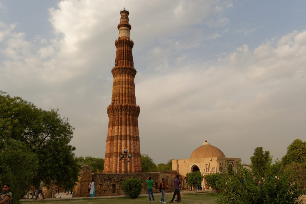 The Qutub Minar, a red sandstone tower in Delhi