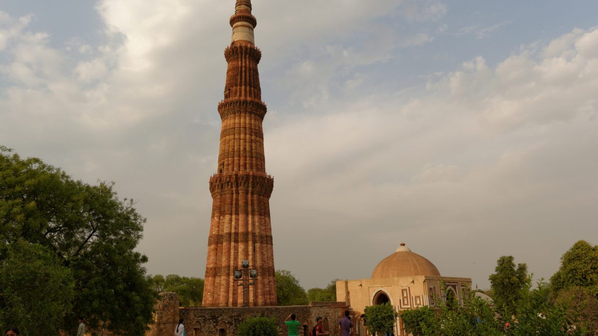 The Qutub Minar, a red sandstone tower in Delhi
