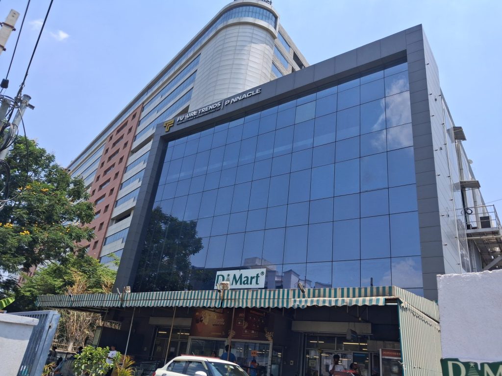 The exterior of a DMart supermarket in Hafeezpet, Hyderabad
