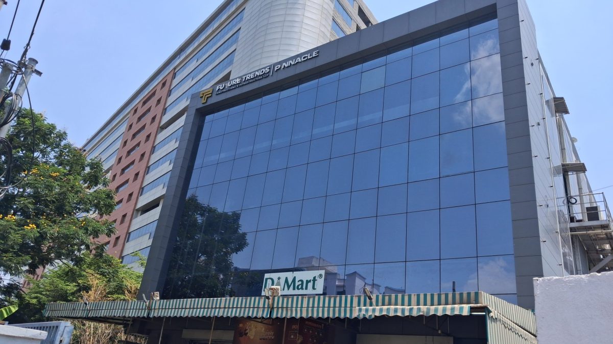 The exterior of a DMart supermarket in Hafeezpet, Hyderabad
