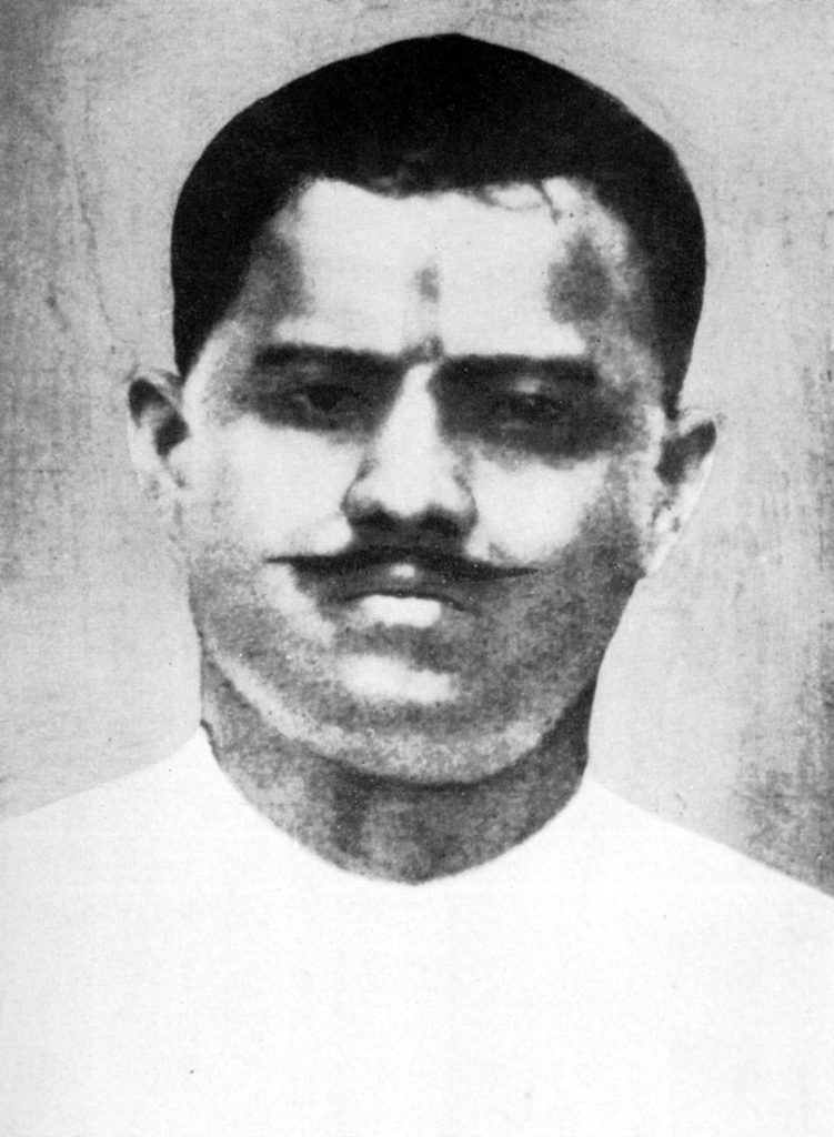 Black-and-white portrait of Ram Prasad Bismil with a moustache, in a white kurta