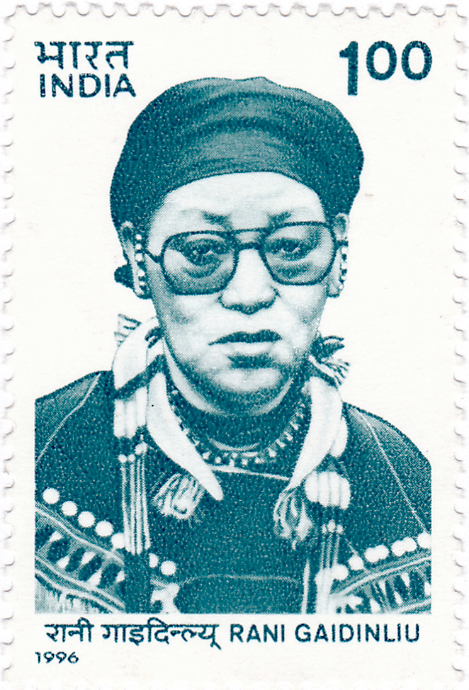 A portrait of Rani Gaidinliu from an Indian postage stamp