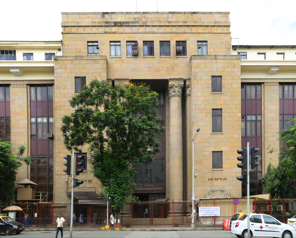 The front of the Reserve Bank of India building in Mumbai