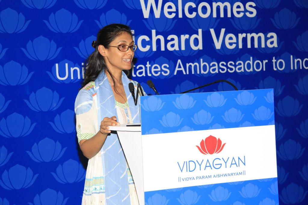 Roshni Nadar at Shiv Nadar University during a visit by the US Ambassador