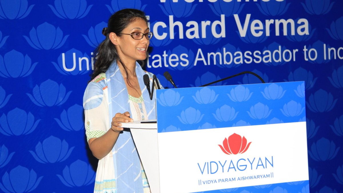 Roshni Nadar at Shiv Nadar University during a visit by the US Ambassador