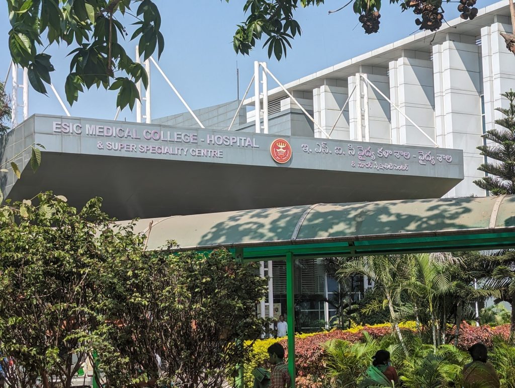 The entrance sign of ESIC Medical College and Hospital in Hyderabad