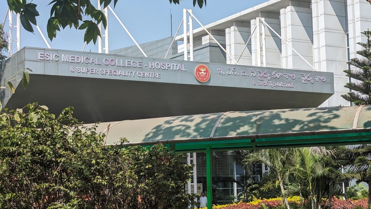 The entrance sign of ESIC Medical College and Hospital in Hyderabad