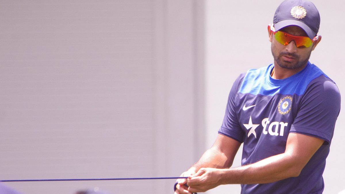 Mohammed Shami adjusting a training cord during an India session in Sydney