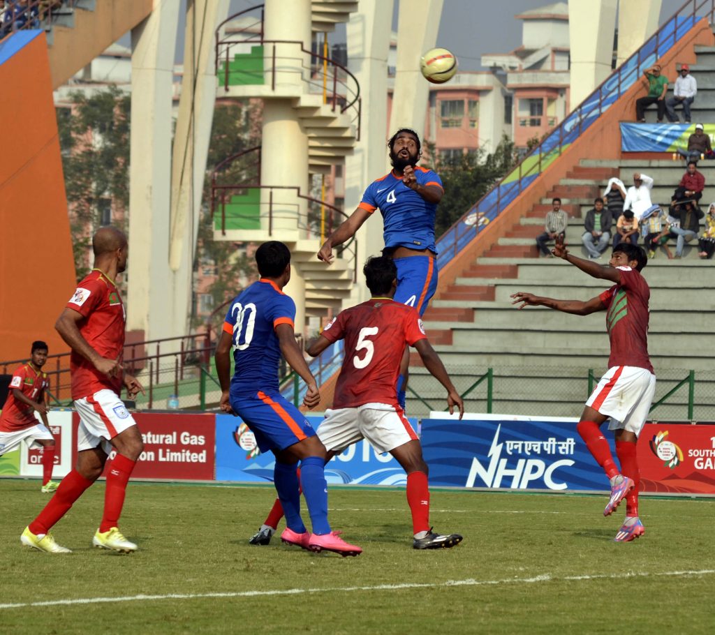 Players of India and Bangladesh in action at the 12th South Asian Games in Guwahati