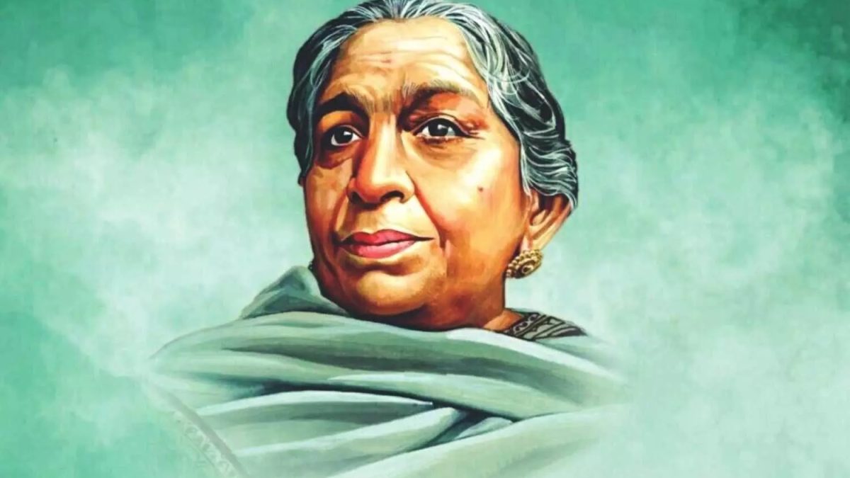 Painted portrait of Sarojini Naidu in a green shawl