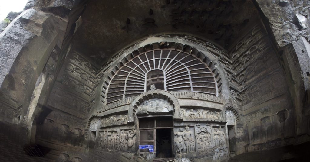 Entrance of the Karla Caves in Maharashtra