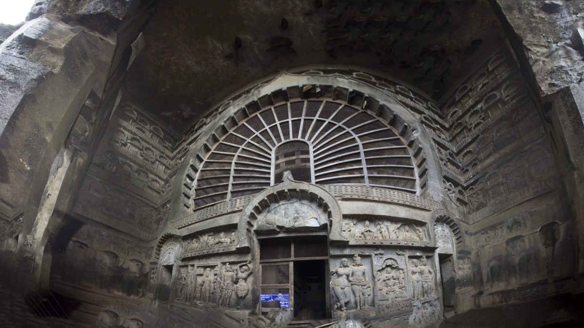 Entrance of the Karla Caves in Maharashtra
