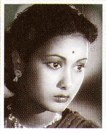 A black-and-white portrait of Savitri