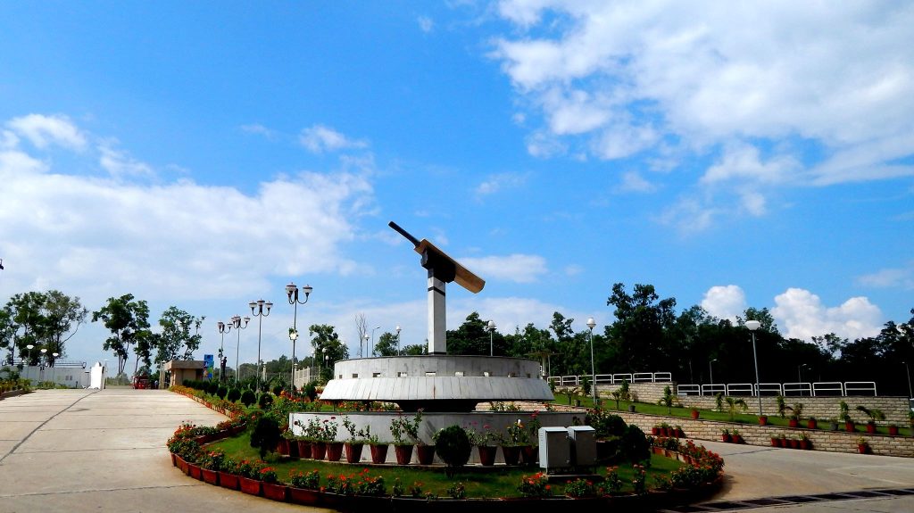 The entrance of the JSCA International Stadium in Ranchi